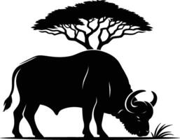 Detailed Buffalo Silhouette in Side View on White Background vector
