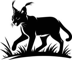 Sleek Caracal Silhouette Facing Right on White Background vector