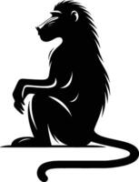 Baboon Silhouette Sitting with Tail Raised on White vector