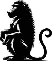 Wild Baboon Silhouette in Side View on White Background vector