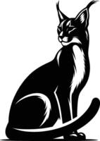 Sitting pose lokking left side Caracal Silhouette on a White Background vector