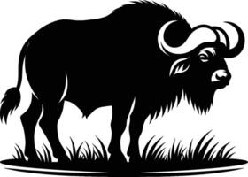 Expressive Buffalo Silhouette in Natural Pose on White Background vector