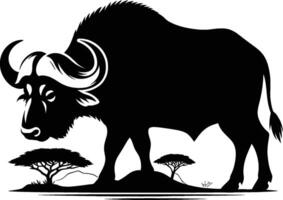 Classic Buffalo Silhouette Facing Forward on White Background vector