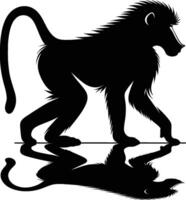 Detailed Baboon Silhouette Facing Right on White Background vector