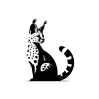 Sitting Serval Silhouette on White Background vector