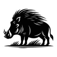 Bold Warthog Silhouette on White Background vector