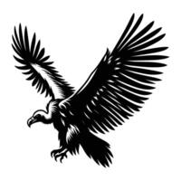 Vulture Landing Silhouette Against White Background vector
