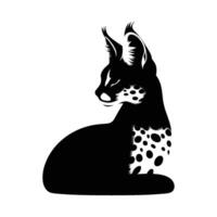 Looking Front Serval Silhouette on White Background vector