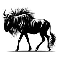Classic Wildebeest Silhouette with Defined Outline on White vector