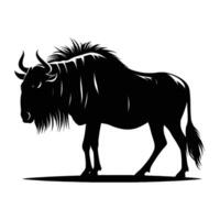 Wildebeest Silhouette Grazing on Clean White Background vector