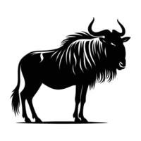 Majestic Wildebeest Silhouette in Side View on White vector