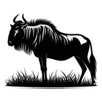 Wildebeest Silhouette Facing Left on White Background vector