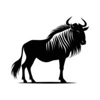 Wildebeest Silhouette with Tail Raised on White Background vector