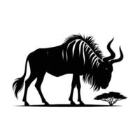 Wildebeest Silhouette Standing on Clean White Background vector
