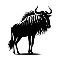 Expressive Wildebeest Silhouette Side Profile on White vector