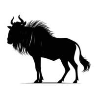 Wildebeest Silhouette Facing Right on White Canvas vector