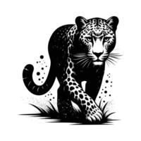 Striking Leopard Silhouette in Motion on White vector