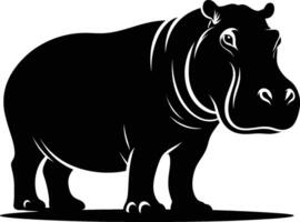 Unique Hippo Silhouette in Natural Pose on White Background vector