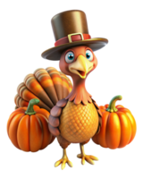 Cute Thanksgiving Turkey with Pumpkin Display png