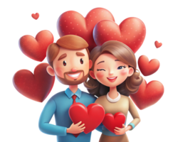 Smiling Couple Surrounded by Heart Shape Decor png