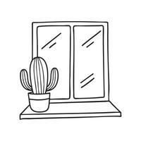 A cactus in a pot on the left side of a windows vector