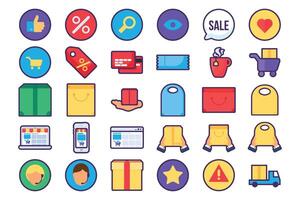 Shopping Elements Icons Set in outline style vector