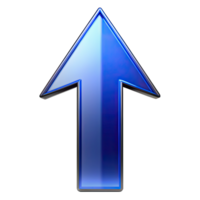 A blue 3D arrow pointing upwards, isolated on transparent background. png