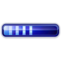 A blue progress bar isolated on transparent background. The bar is rectangular with a glossy finish and a silver border. png