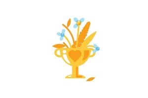 Dried flowers in a golden goblet in solid cartoon style vector