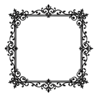 A simple, elegant square frame design with black floral motifs on transparent background. png