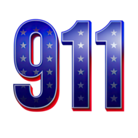 A digital rendering of the number nine one one in 3D, with a red blue color scheme. The numbers are adorned with a pattern of white stars on a transparent background. png