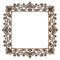 Square border frame design featuring intricate golden floral patterns on transparent background. png