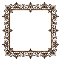 An elegant brown ornamental border frame design isolated on transparent background. This intricate, ornate frame features a square shape with flourishes. png
