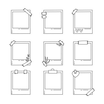 Polaroid frame line icon collection. outline style. isolated element illustration