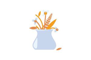 Wilted flowers in vase in solid cartoon style vector