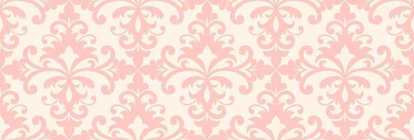 Vintage pink damask seamless pattern on beige background, perfect for wallpaper, textile, invitations, backgrounds, and decor projects vector