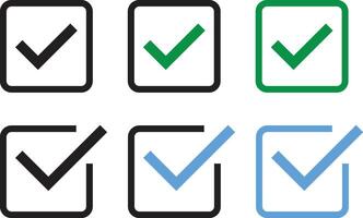 Checkmark icon set. Checkbox sign. approved check mark icon. Green check mark icon Check mark with right sign. Tick icon set. Green check button vector