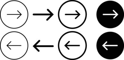 Right arrow and left arrow icon set. Black right direction and left direction flat style. Swipe up arrow vector