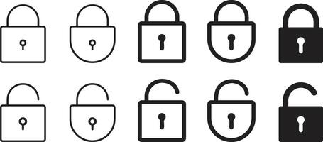 Lock icon set collection. Lock and unlocked symbol . Flat security symbol. Padlock, Security, Safety, Protection sign vector