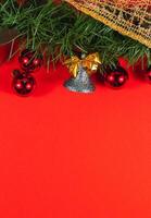 Christmas background, decoration of a bell with a yellow bow photo