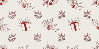 Cute Seamless Pattern Christmas Element there are Advent Wreath, Poinsettia, Christmas Ball and Gift Box vector