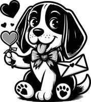 A black and white drawing of a dog with a black and white face vector