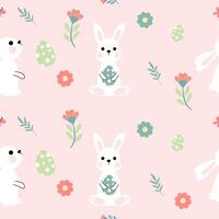 Seamless pattern of Easter bunnies, eggs, and flowers. graphics. vector