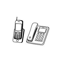A black and white drawing of a phone and a phone vector