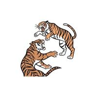 Two tigers fighting on a white background vector