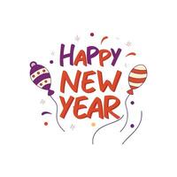 Happy new year greeting card with balloons and confetti vector