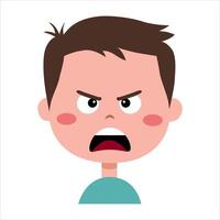 Boy face with anger emotion. Face expression. The boy is angry vector