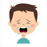 The boy is crying. Boy face with tears. Face expression sadness. vector