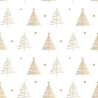 Gold christmas tree seamless pattern. Simple minimalistic pattern with holiday trees and snowflakes. Christmas background vector