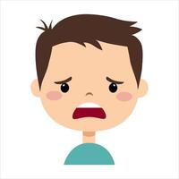 Boy face with emotion of fear. Face expression. The boy is afraid illustration. vector